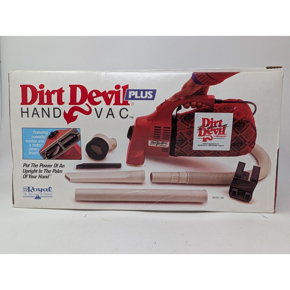Vintage Dirt Devil Plus Handheld Vacuum Model 503 Royal Tested Complete In Box
